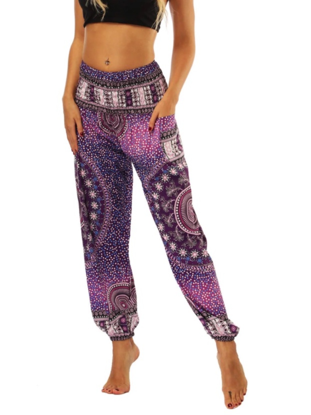 < Purple/Blue Boho Hippie Style Harem Pants Mandala Pattern >